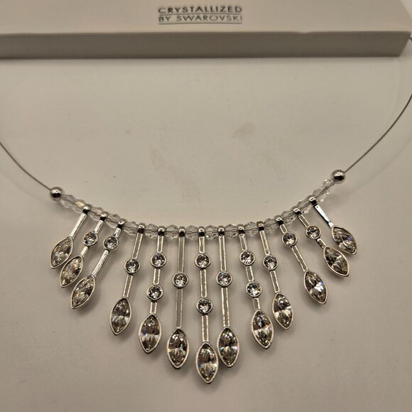 Crystallized Swarovski Elegant Silver Tone Bib Necklace Crystal $129 - Picture 2 of 5